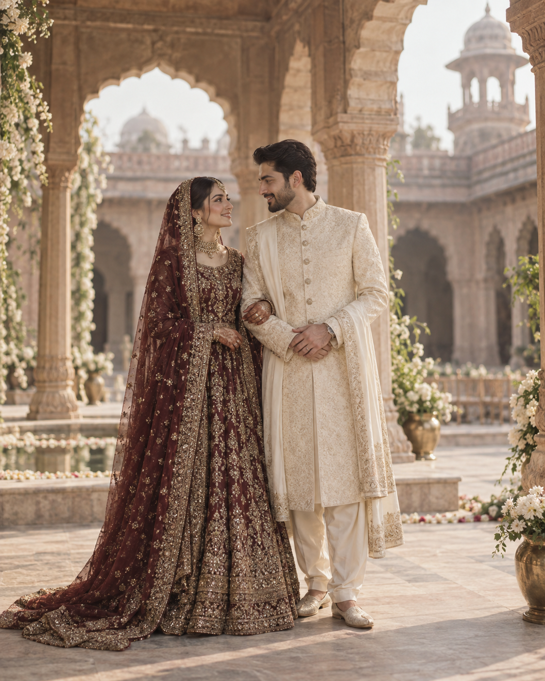 Illustrative Pakistani wedding couple in traditional attire